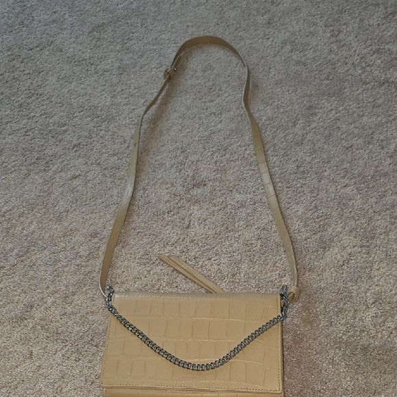 Handbags - All Saints Elegant Tan Crocodile-Embossed Chain Bag